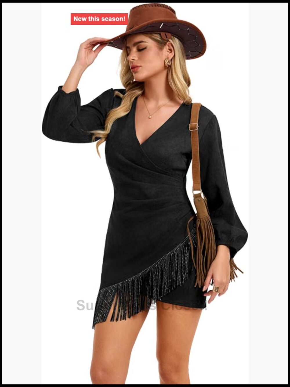 Fringe Velvet Tassel Wrap V Neck Mini Party Dress
